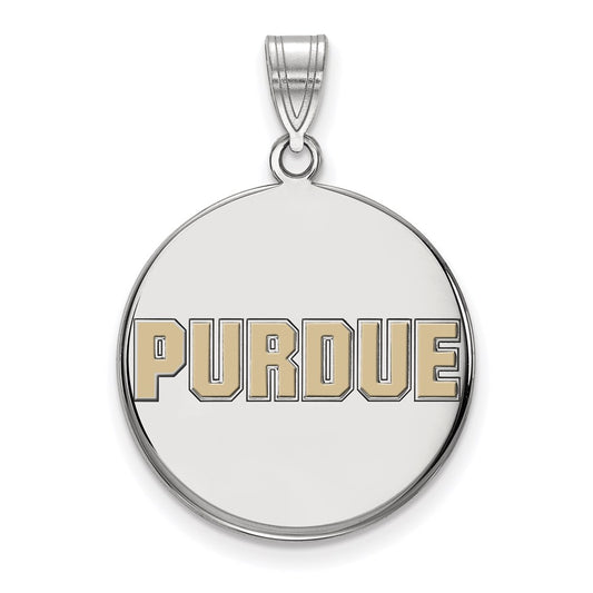 Sterling Silver Rhodium Plated Logoart Purdue University Block Type Large Enameled Disc Pendant