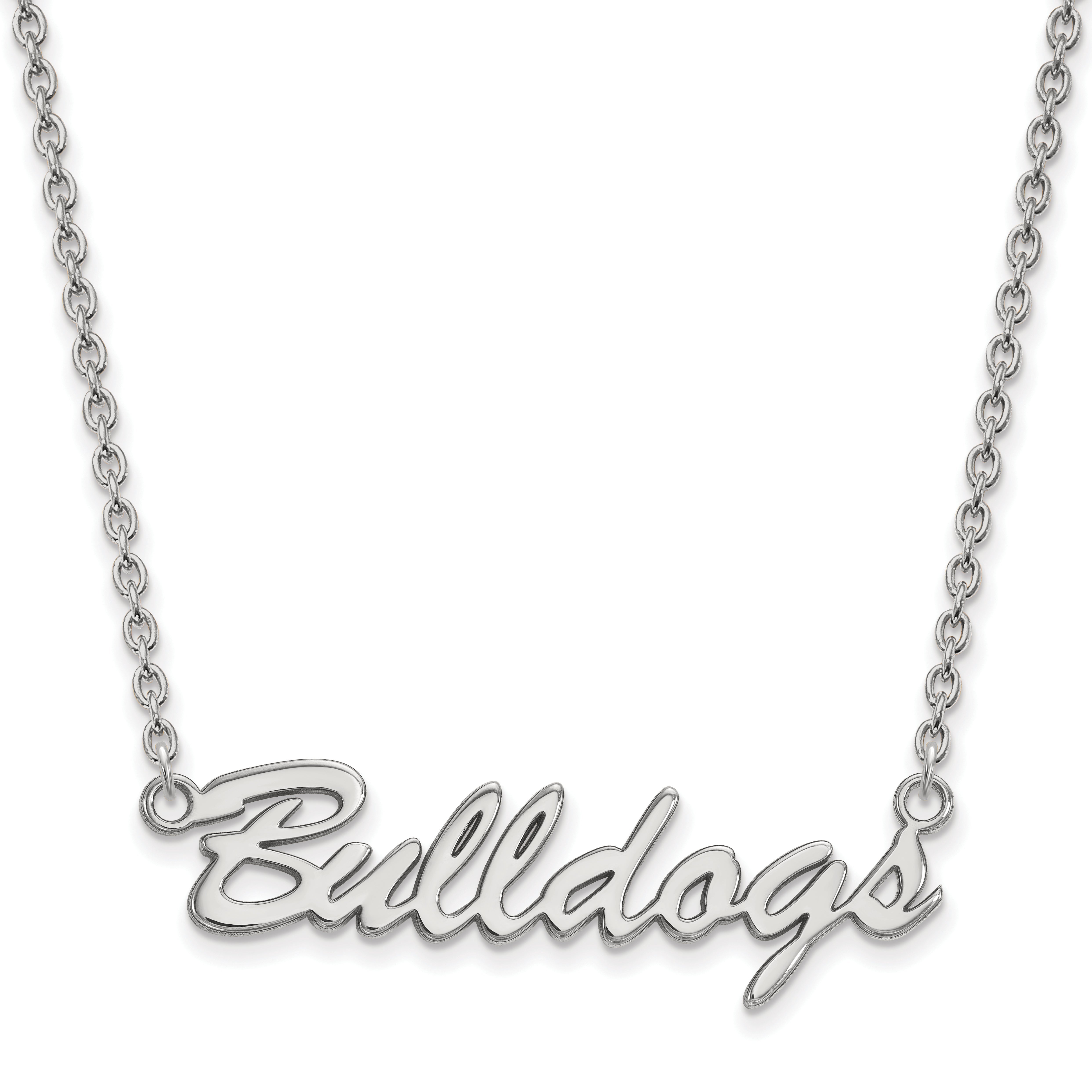 Sterling Silver Rhodium Plated Logoart University Of Georgia Bulldogs Script Pendant 18 Inch Necklace