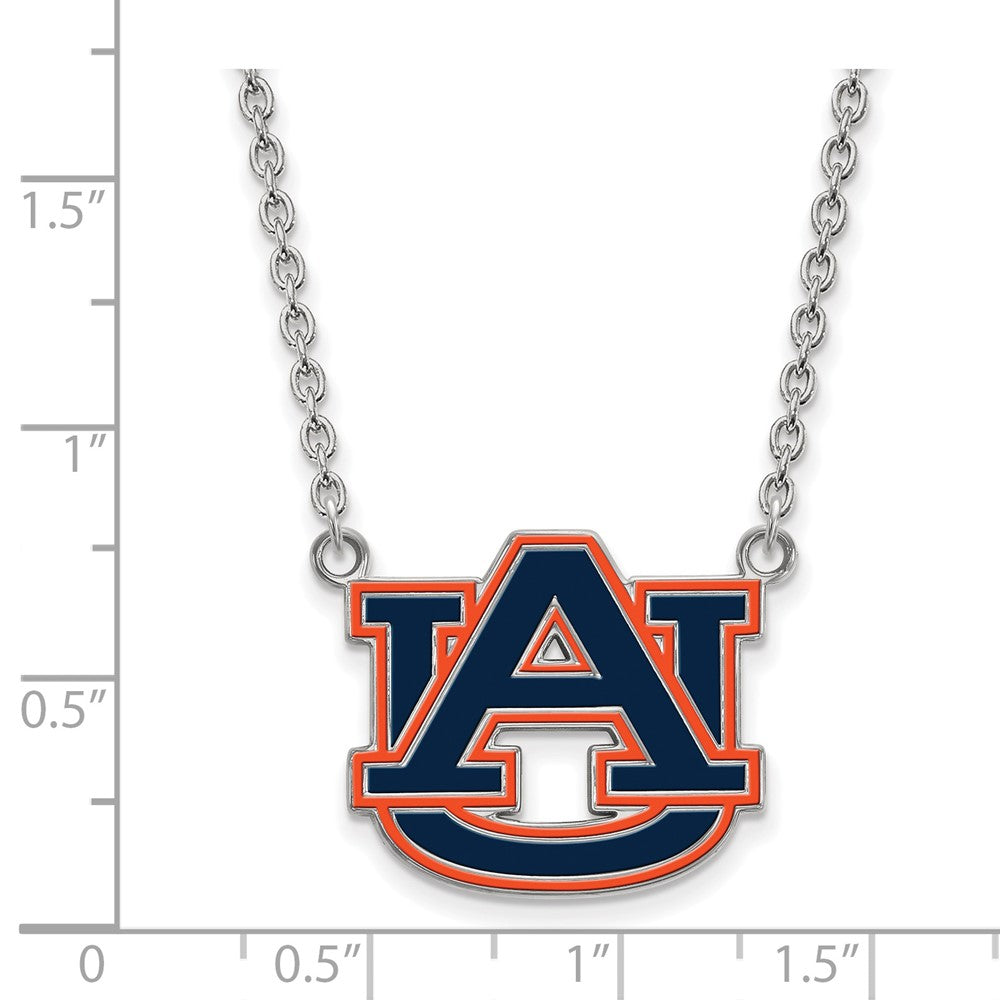 Sterling Silver Rhodium Plated Logoart Auburn University Large Enameled Pendant 18 Inch Necklace