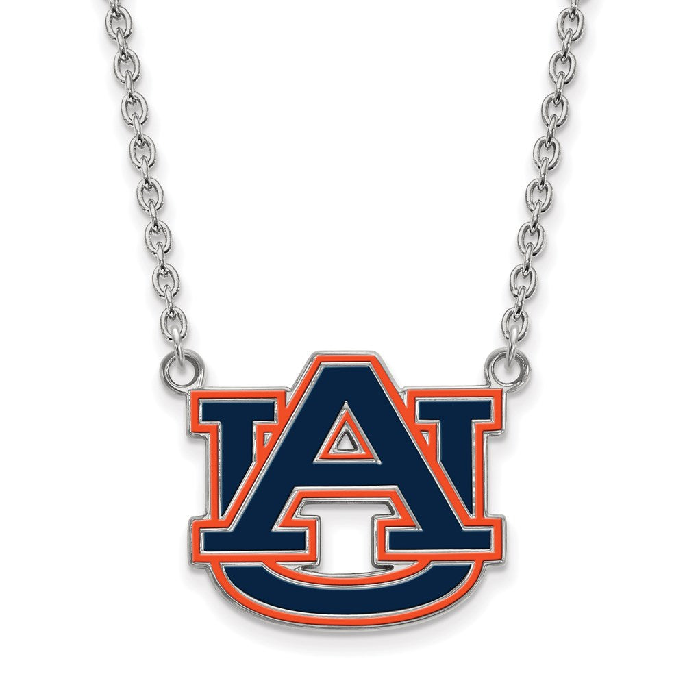 Sterling Silver Rhodium Plated Logoart Auburn University Large Enameled Pendant 18 Inch Necklace