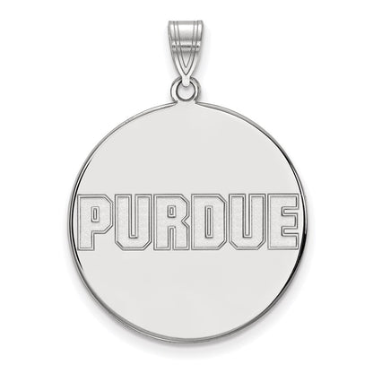 Sterling Silver Rhodium Plated Logoart Purdue University Block Type Extra Large Disc Pendant