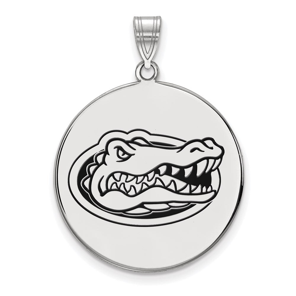 Sterling Silver Rhodium Plated Logoart University Of Florida Gator Extra Large Enameled Disc Pendant