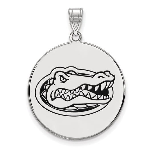 Sterling Silver Rhodium Plated Logoart University Of Florida Gator Extra Large Enameled Disc Pendant