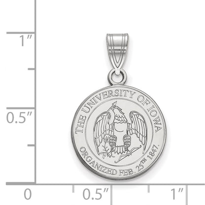 Sterling Silver Rhodium Plated Logoart University Of Iowa Medium Crest Pendant