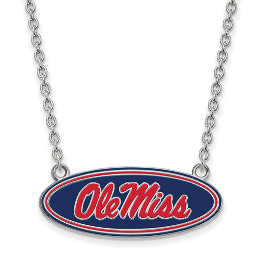 Sterling Silver Rhodium Plated Logoart University Of Mississippi Ole Miss Large Enameled Oval Pendant 18 Inch Necklace