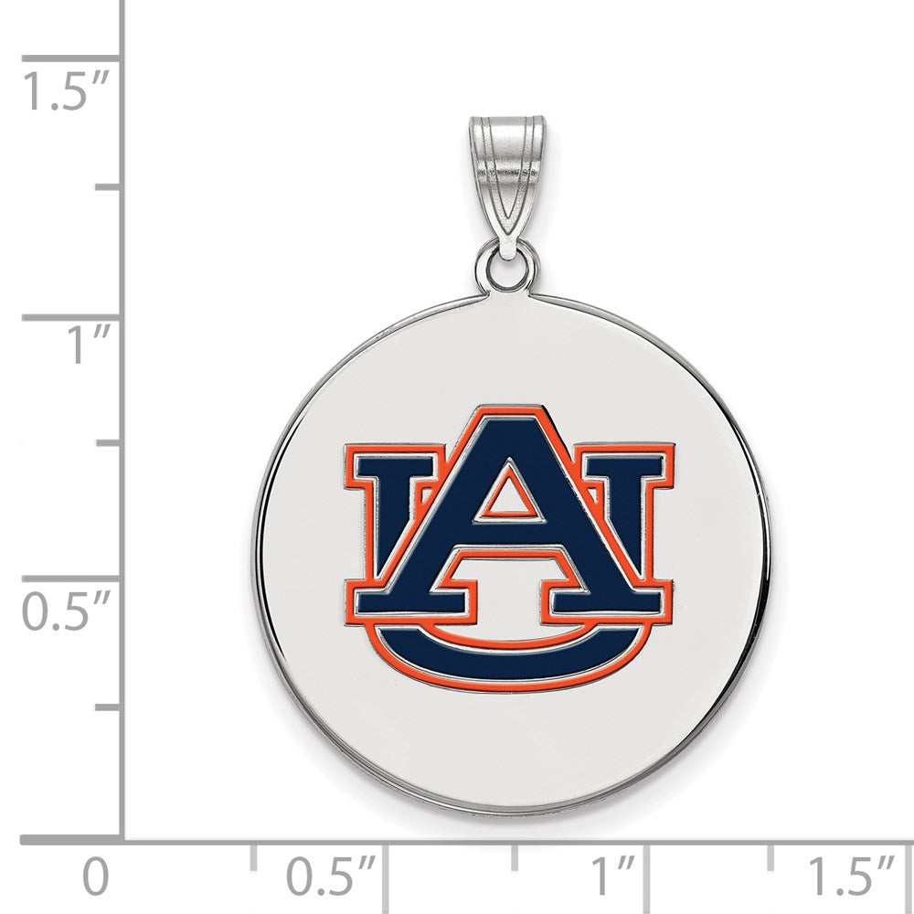 Sterling Silver Rhodium Plated Logoart Auburn University Extra Large Enameled Disc Pendant