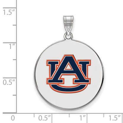 Sterling Silver Rhodium Plated Logoart Auburn University Extra Large Enameled Disc Pendant
