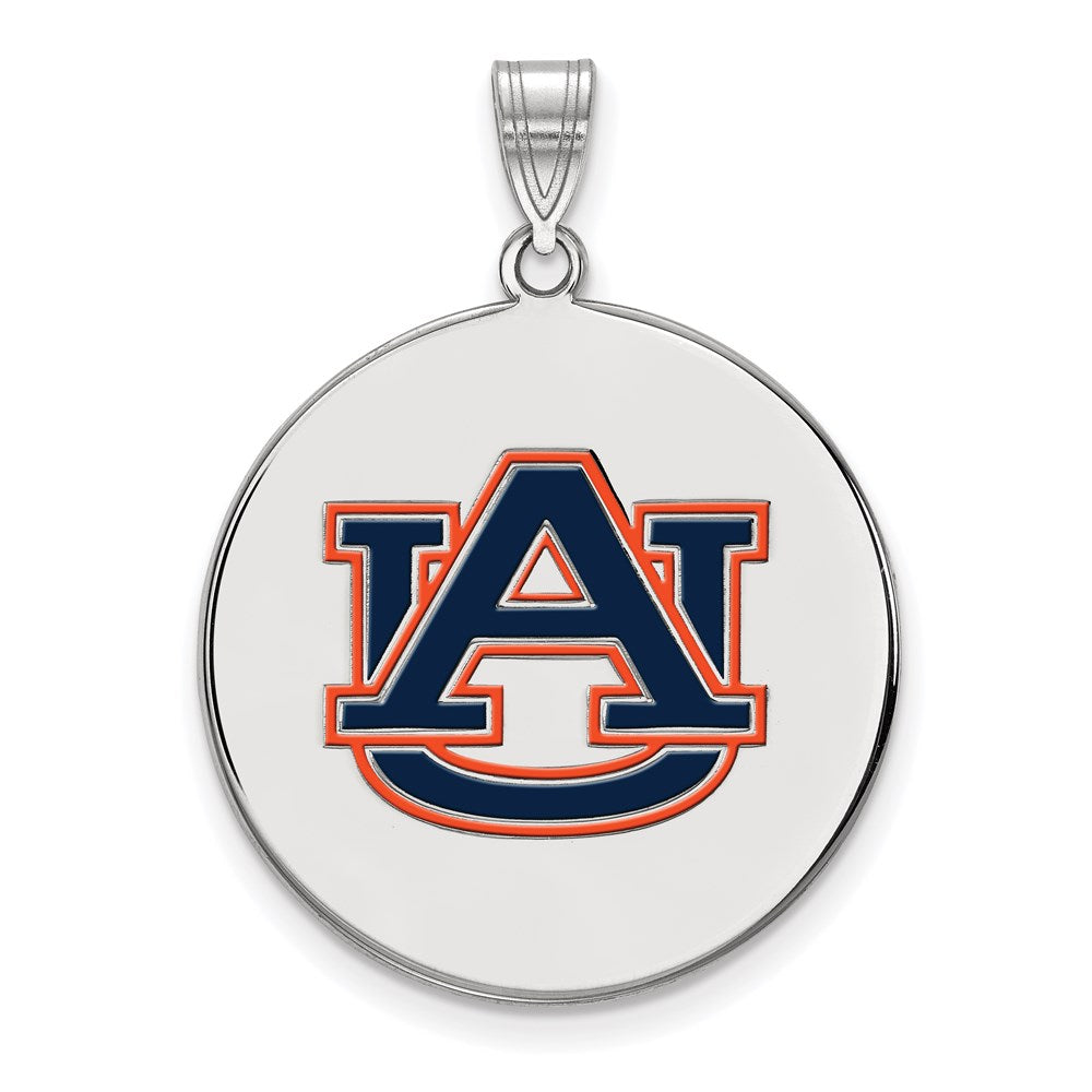 Sterling Silver Rhodium Plated Logoart Auburn University Extra Large Enameled Disc Pendant