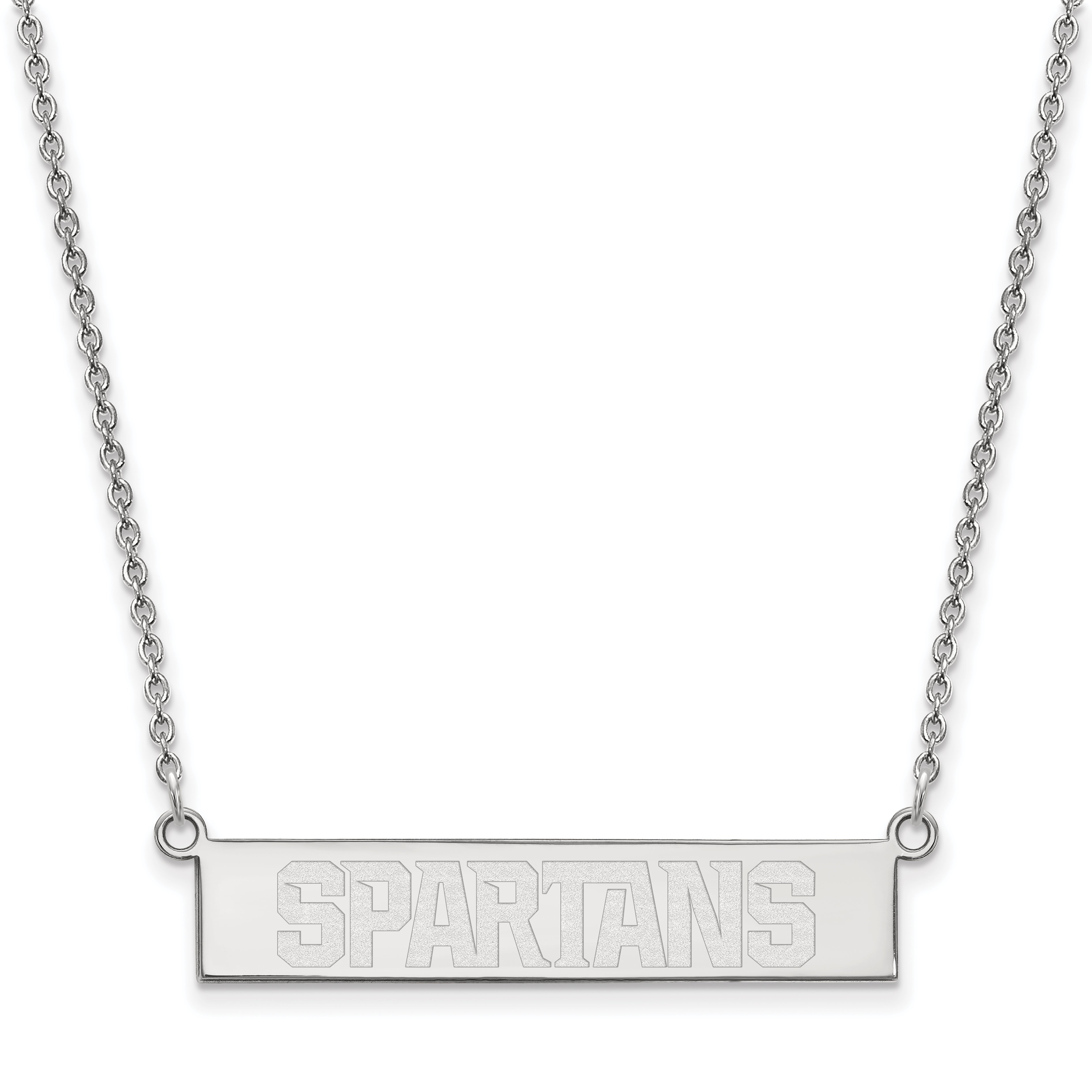 Sterling Silver Rhodium Plated Logoart Michigan State University Spartans Small Bar 18 Inch Necklace