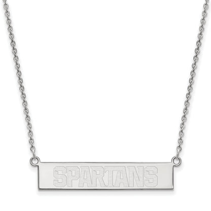 Sterling Silver Rhodium Plated Logoart Michigan State University Spartans Small Bar 18 Inch Necklace