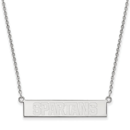 Sterling Silver Rhodium Plated Logoart Michigan State University Spartans Small Bar 18 Inch Necklace