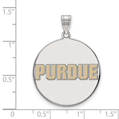 Sterling Silver Rhodium Plated Logoart Purdue University Block Type Extra Large Enameled Disc Pendant