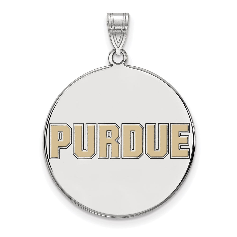 Sterling Silver Rhodium Plated Logoart Purdue University Block Type Extra Large Enameled Disc Pendant