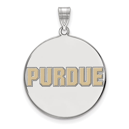 Sterling Silver Rhodium Plated Logoart Purdue University Block Type Extra Large Enameled Disc Pendant