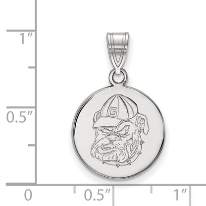 Sterling Silver Rhodium Plated Logoart University Of Georgia Bulldog Medium Disc Pendant
