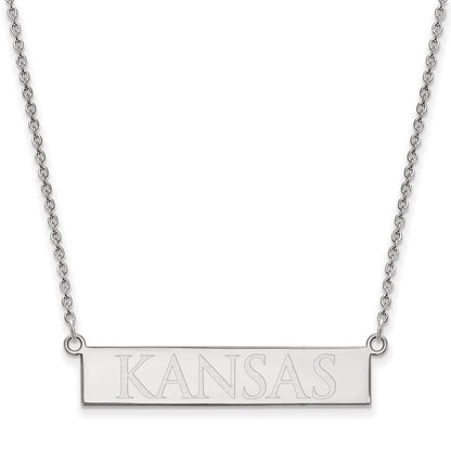 Sterling Silver Rhodium Plated Logoart The University Of Kansas Small Bar 18 Inch Necklace