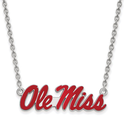 Sterling Silver Rhodium Plated Logoart University Of Mississippi Ole Miss Large Enameled Pendant 18 Inch Necklace