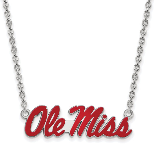 Sterling Silver Rhodium Plated Logoart University Of Mississippi Ole Miss Large Enameled Pendant 18 Inch Necklace