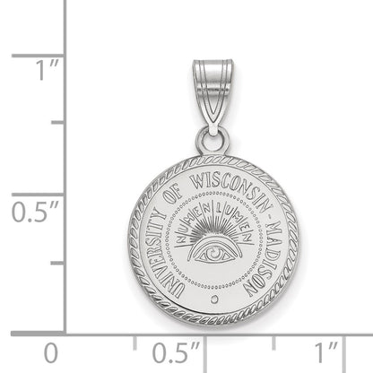 Sterling Silver Rhodium Plated Logoart University Of Wisconsin Medium Crest Pendant