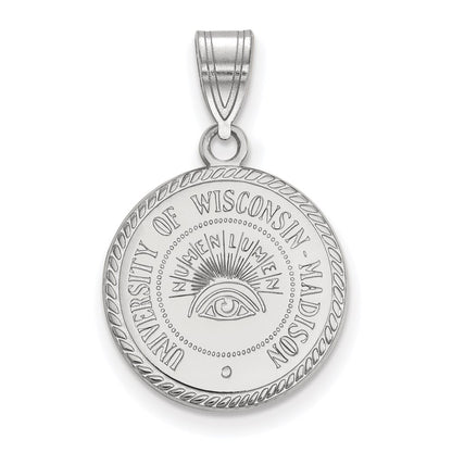 Sterling Silver Rhodium Plated Logoart University Of Wisconsin Medium Crest Pendant