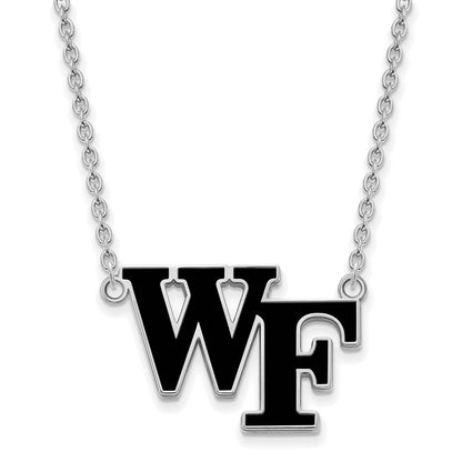 Sterling Silver Rhodium Plated Logoart Wake Forest University W F Large Enameled Pendant 18 Inch Necklace