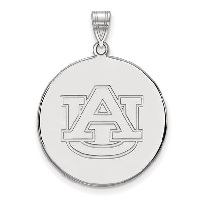 Sterling Silver Rhodium Plated Logoart Auburn University Extra Large Disc Pendant