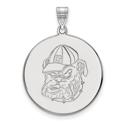 Sterling Silver Rhodium Plated Logoart University Of Georgia Bulldog Extra Large Disc Pendant
