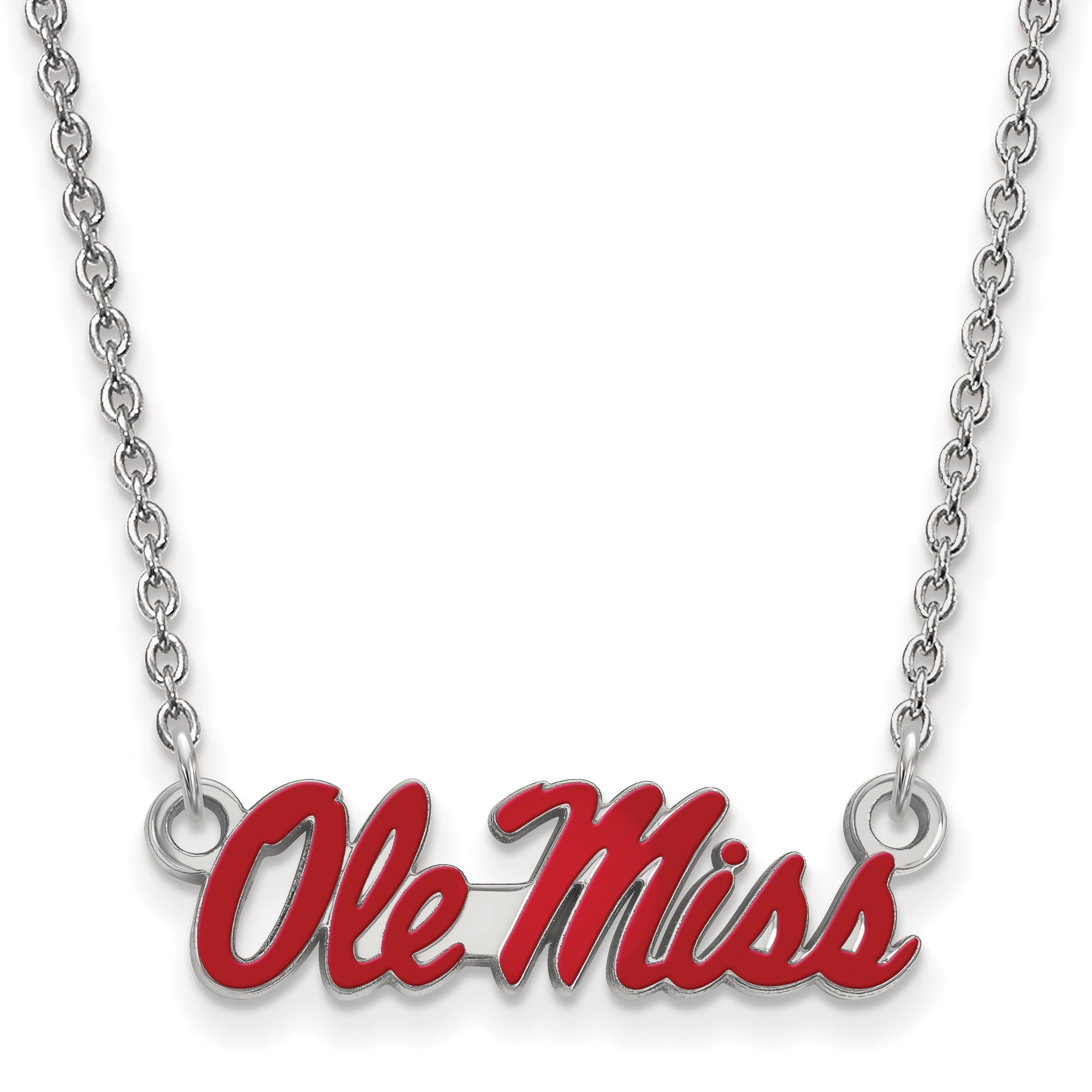 Sterling Silver Rhodium Plated Logoart University Of Mississippi Ole Miss Small Enameled Pendant 18 Inch Necklace