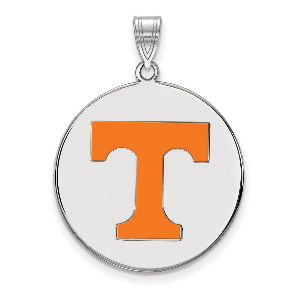 Sterling Silver Rhodium Plated Logoart University Of Tennessee Letter T Extra Large Enameled Disc Pendant