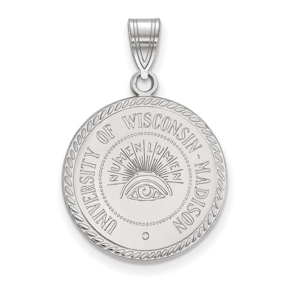 Sterling Silver Rhodium Plated Logoart University Of Wisconsin Large Crest Pendant