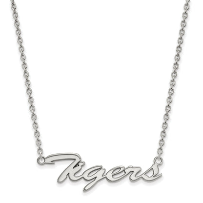 Sterling Silver Rhodium Plated Logoart Louisiana State University Tigers Script Medium Pendant 18 Inch Necklace