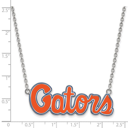 Sterling Silver Rhodium Plated Logoart University Of Florida Gators Script Large Enameled Pendant 18 Inch Necklace