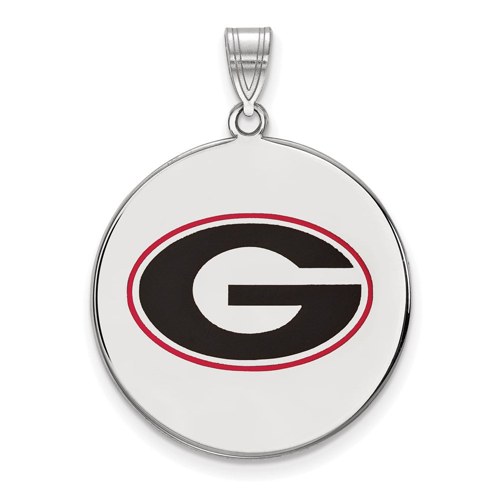 Sterling Silver Rhodium Plated Logoart University Of Georgia Letter G Extra Large Enameled Disc Pendant
