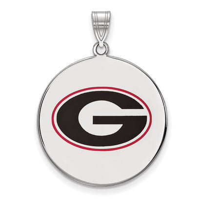 Sterling Silver Rhodium Plated Logoart University Of Georgia Letter G Extra Large Enameled Disc Pendant