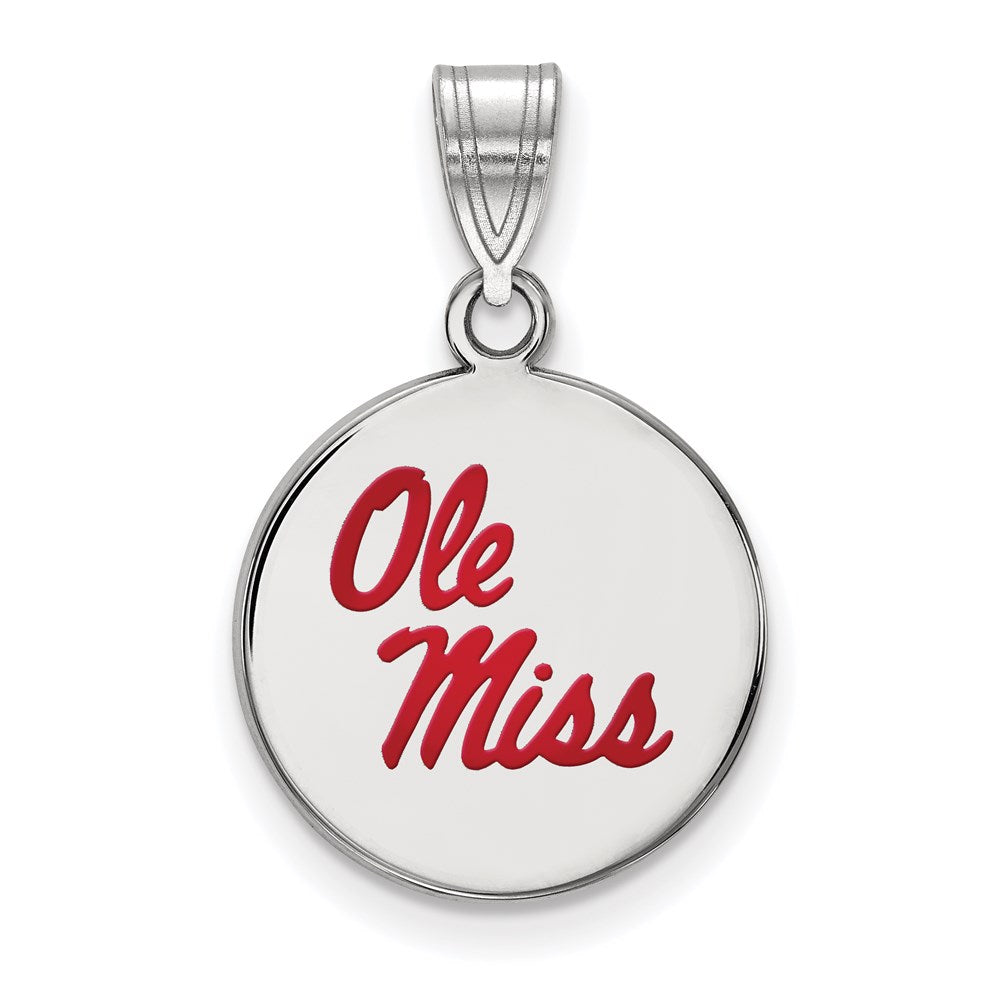 Sterling Silver Rhodium Plated Logoart University Of Mississippi Ole Miss Medium Enameled Disc Pendant