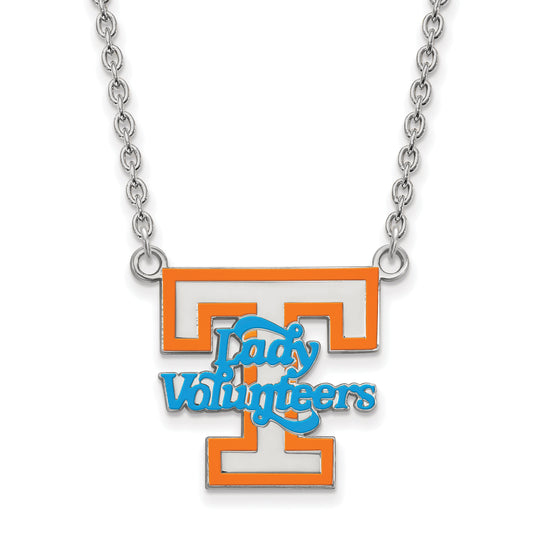Sterling Silver Rhodium Plated Logoart University Of Tennessee Lady Volunteers Large Enameled Pendant 18 Inch Necklace
