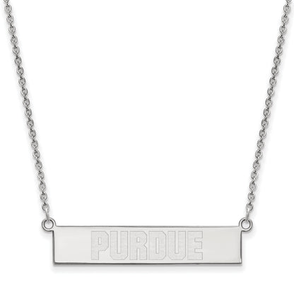 Sterling Silver Rhodium Plated Logoart Purdue University Small Bar 18 Inch Necklace