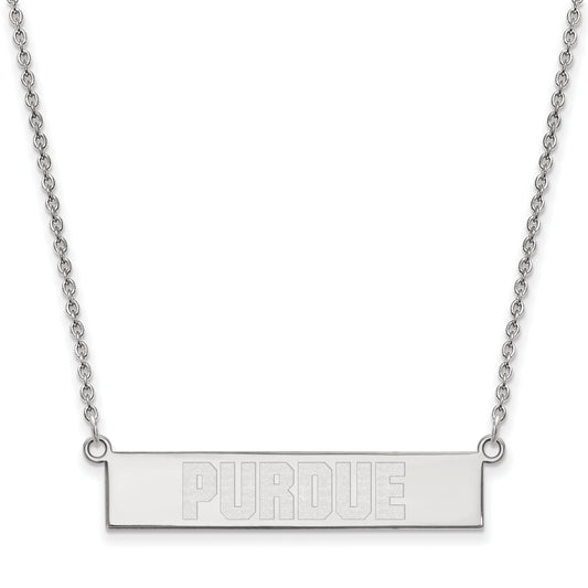 Sterling Silver Rhodium Plated Logoart Purdue University Small Bar 18 Inch Necklace