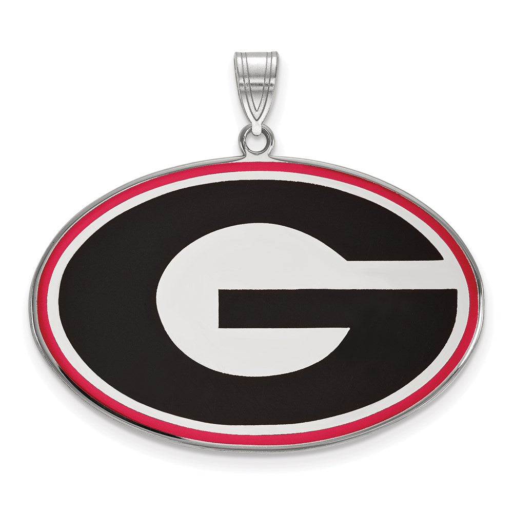 Sterling Silver Rhodium Plated Logoart University Of Georgia Letter G Extra Large Enameled Pendant