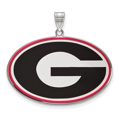 Sterling Silver Rhodium Plated Logoart University Of Georgia Letter G Extra Large Enameled Pendant