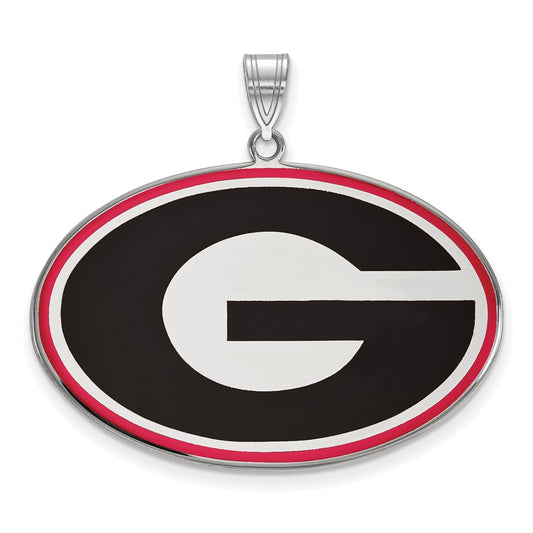 Sterling Silver Rhodium Plated Logoart University Of Georgia Letter G Extra Large Enameled Pendant