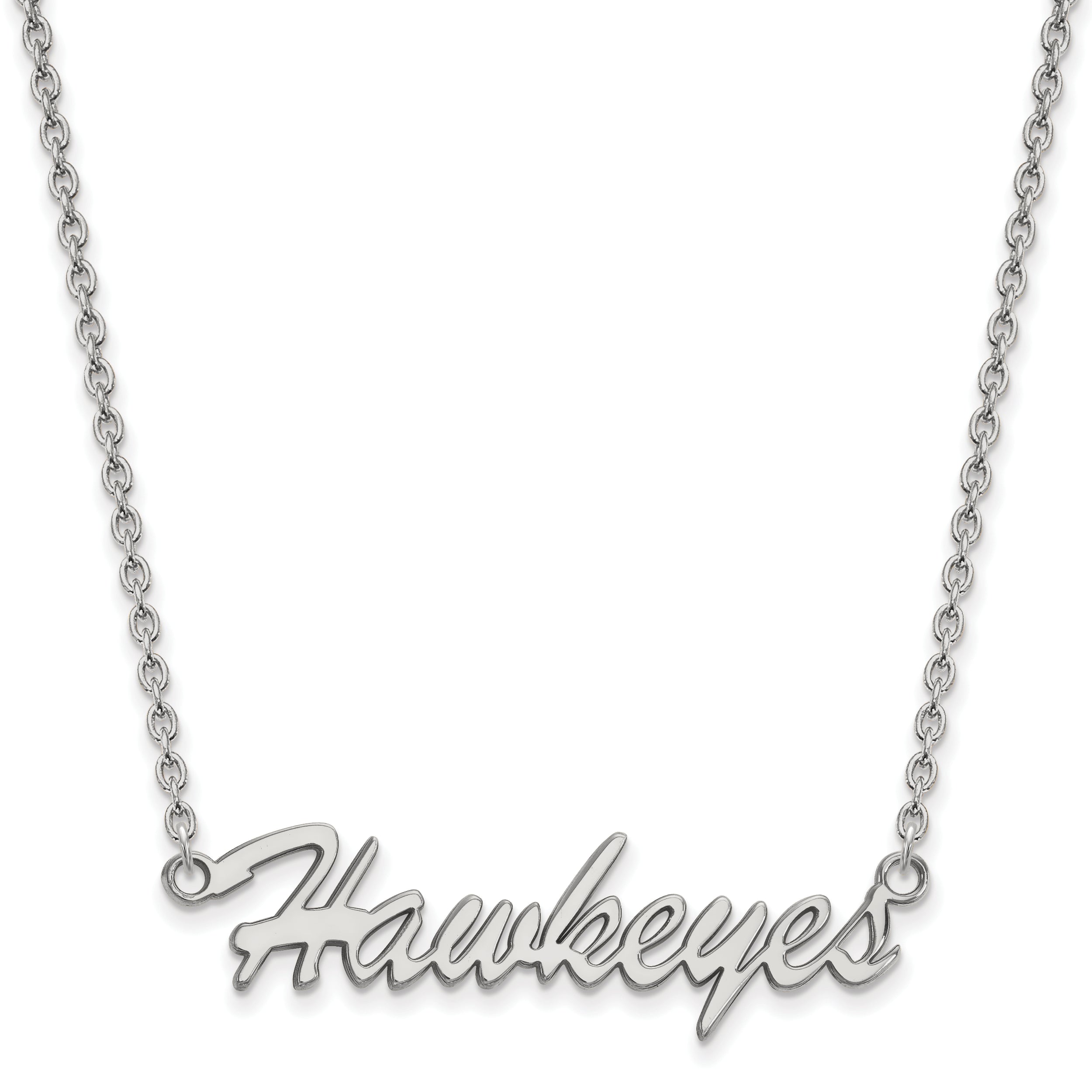 Sterling Silver Rhodium Plated Logoart University Of Iowa Hawkeyes Script Medium Pendant 18 Inch Necklace