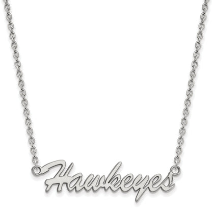 Sterling Silver Rhodium Plated Logoart University Of Iowa Hawkeyes Script Medium Pendant 18 Inch Necklace