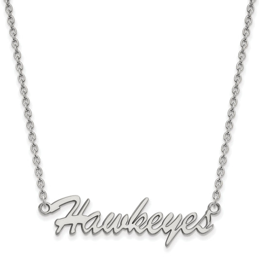 Sterling Silver Rhodium Plated Logoart University Of Iowa Hawkeyes Script Medium Pendant 18 Inch Necklace