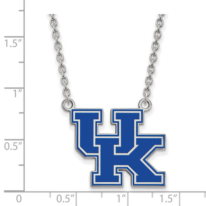 Sterling Silver Rhodium Plated Logoart University Of Kentucky U K Large Enameled Pendant 18 Inch Necklace