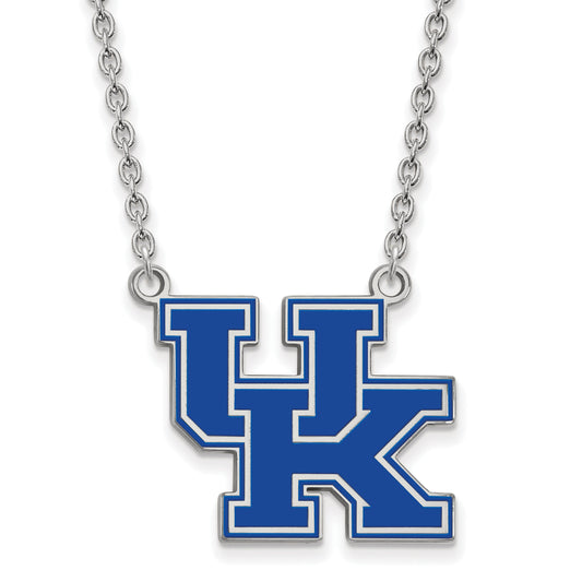 Sterling Silver Rhodium Plated Logoart University Of Kentucky U K Large Enameled Pendant 18 Inch Necklace