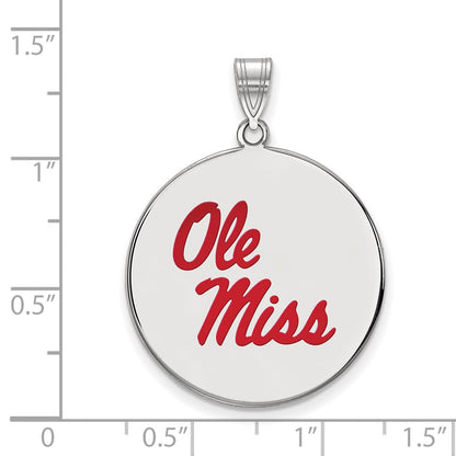 Sterling Silver Rhodium Plated Logoart University Of Mississippi Ole Miss Extra Large Enameled Disc Pendant