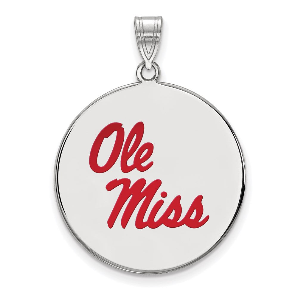 Sterling Silver Rhodium Plated Logoart University Of Mississippi Ole Miss Extra Large Enameled Disc Pendant