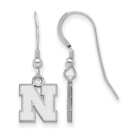 Sterling Silver Rhodium Plated Logoart University Of Nebraska Letter N Extra Small Dangle Wire Earrings