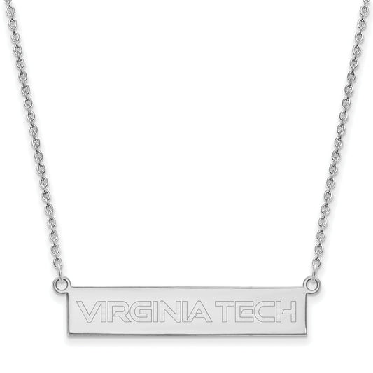 Sterling Silver Rhodium Plated Logoart Virginia Tech Small Bar 18 Inch Necklace
